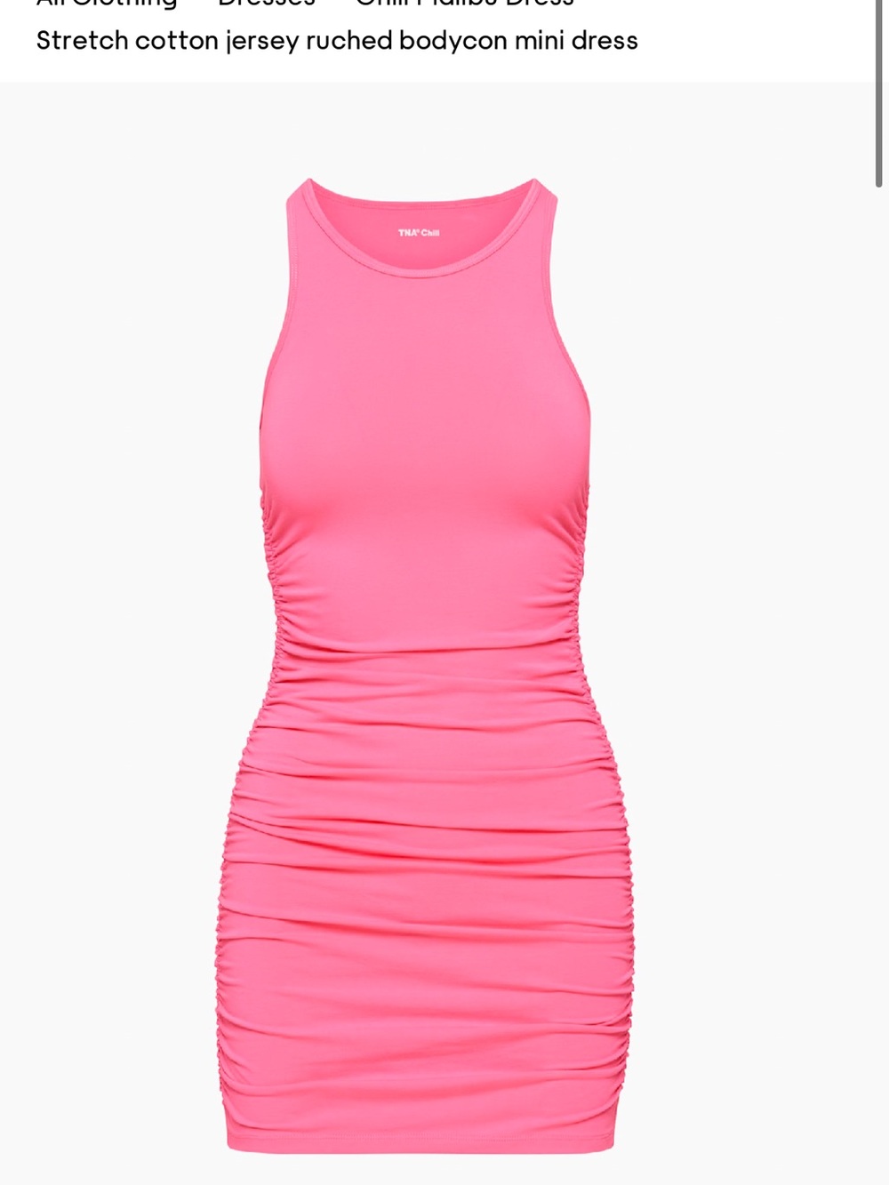 TNA Chill Malibu Dress Cosmo pink - ruched side tank mini dress size S cotton